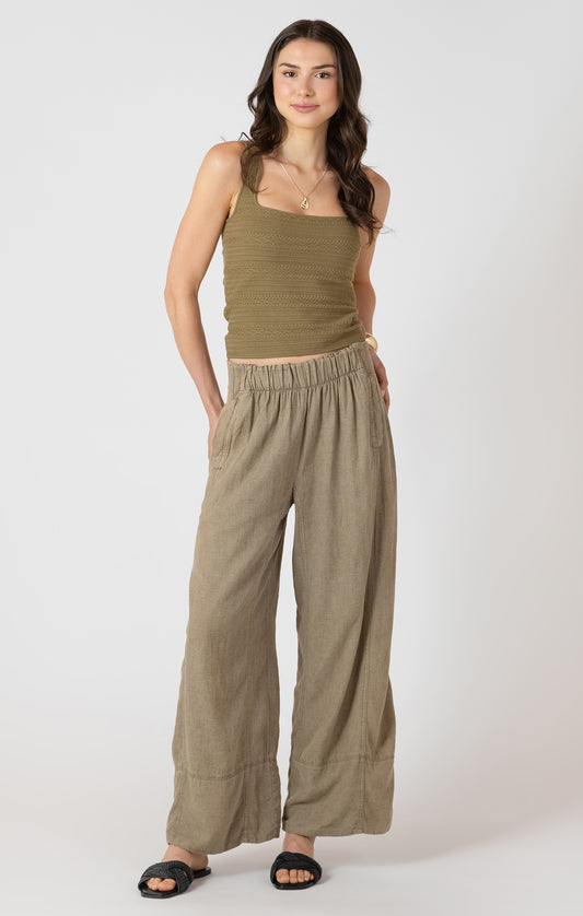 Dex Wide Leg Linen Pants - Faded Olive