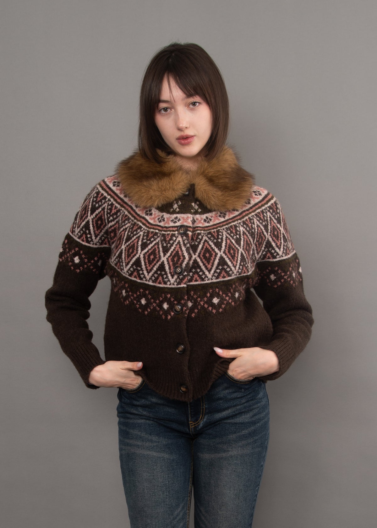 Ananita Faux Fur Collar Cardigan