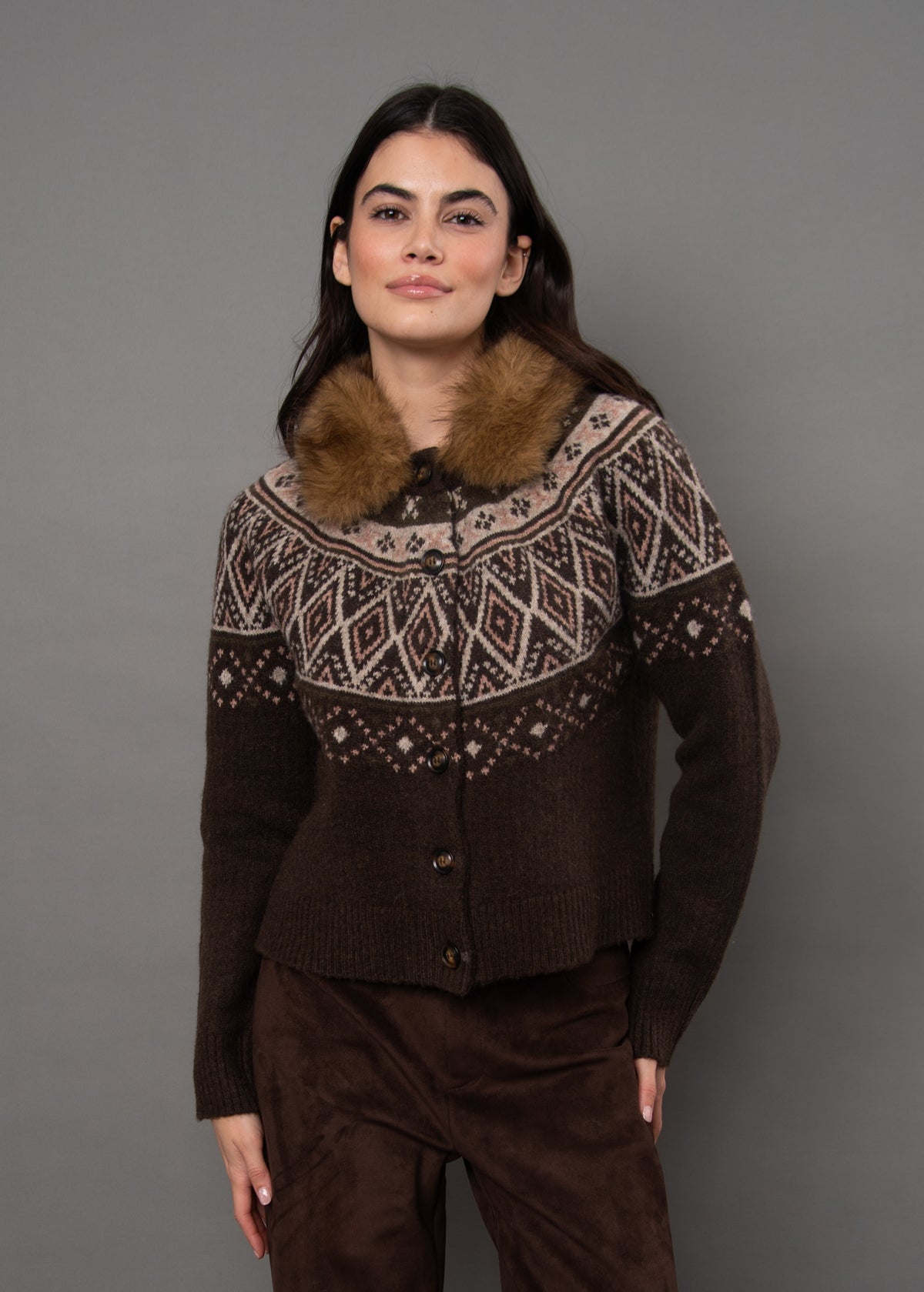 Ananita Faux Fur Collar Cardigan