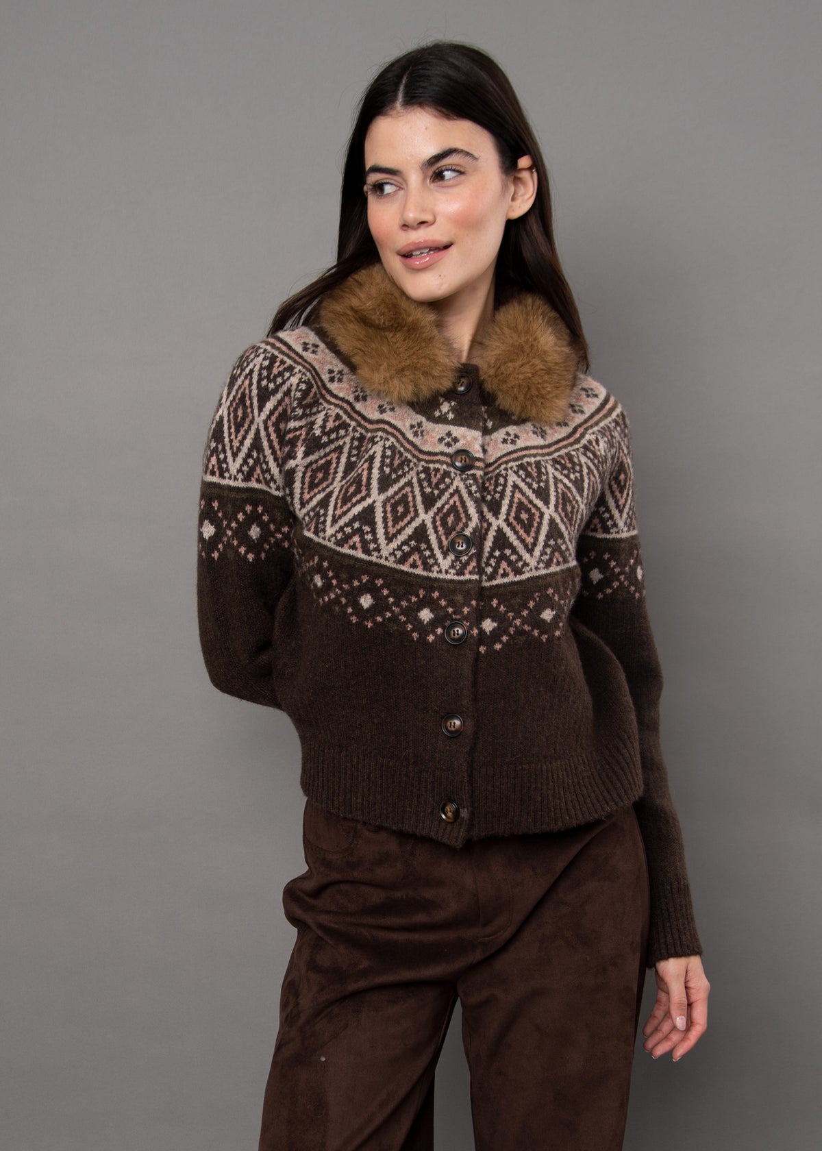 Ananita Faux Fur Collar Cardigan
