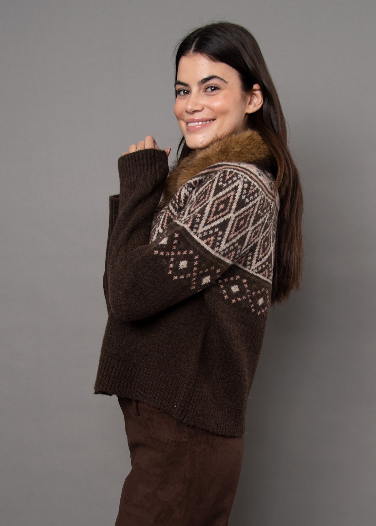 Ananita Faux Fur Collar Cardigan