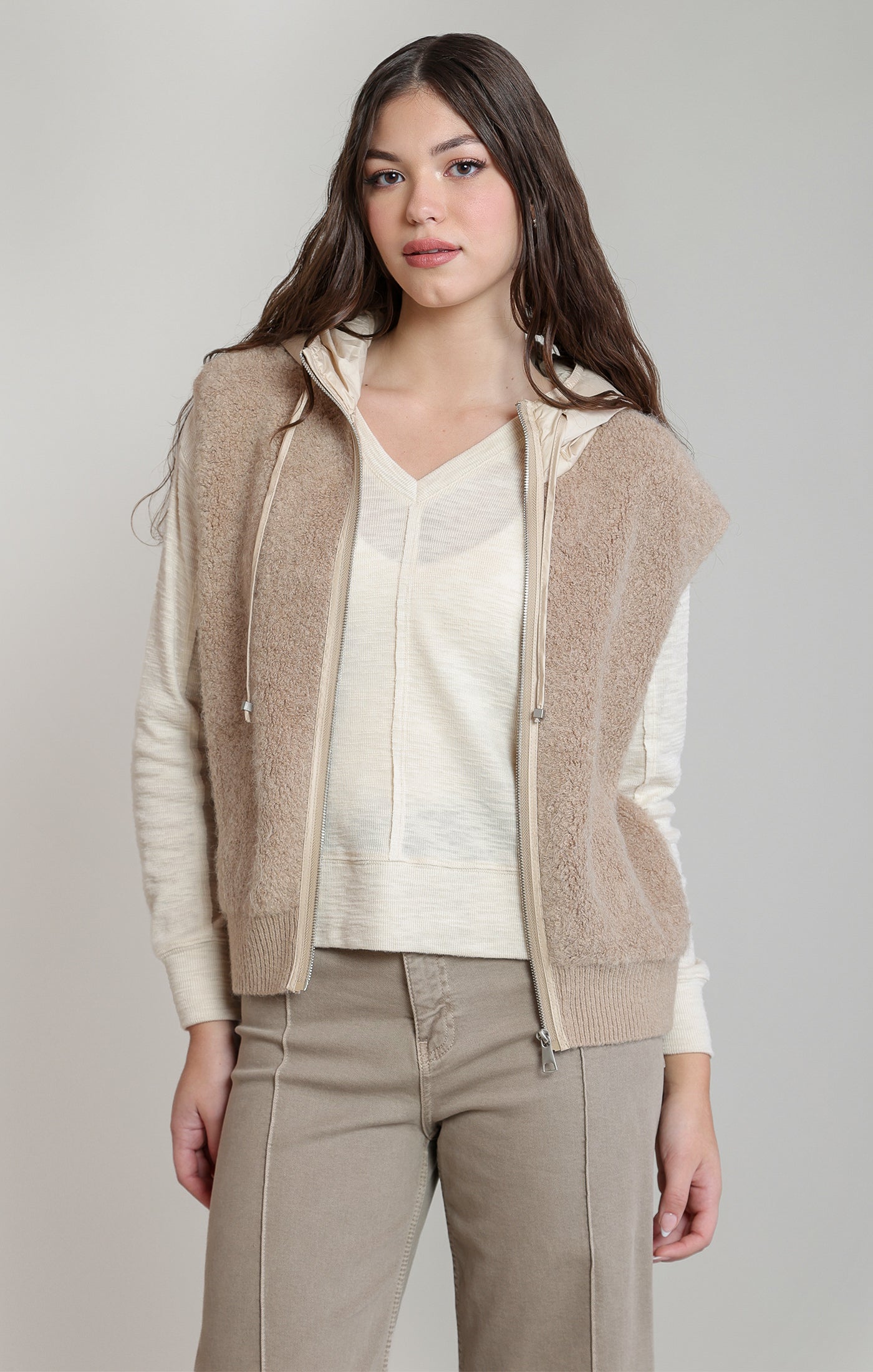 Hooded Boucle Vest by Dex