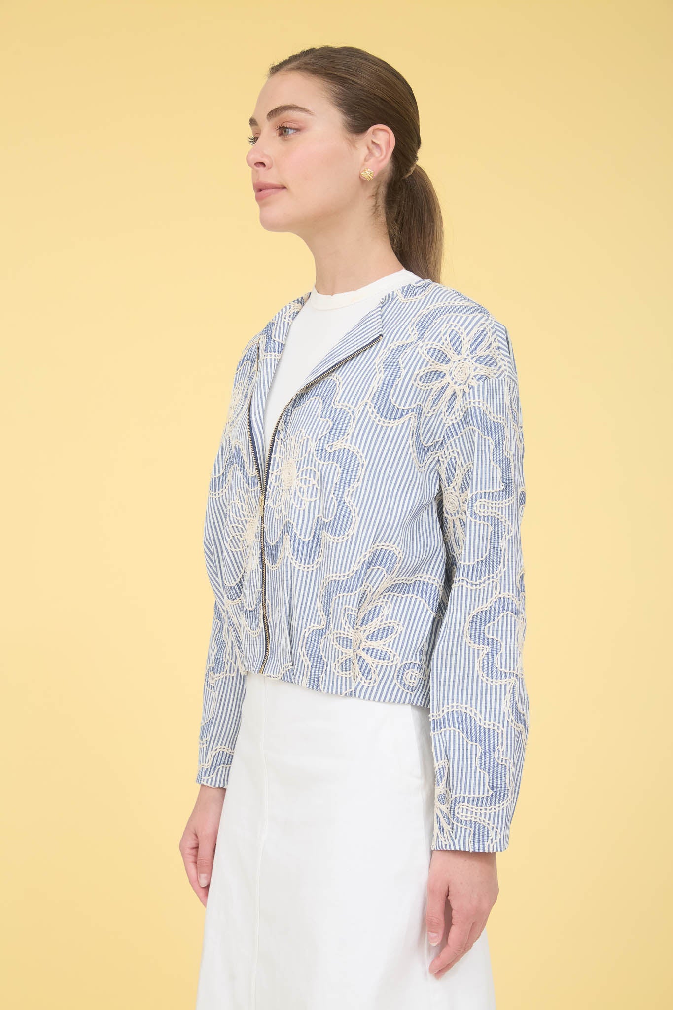 Embroidered Detail Stripe Bomber Jacket