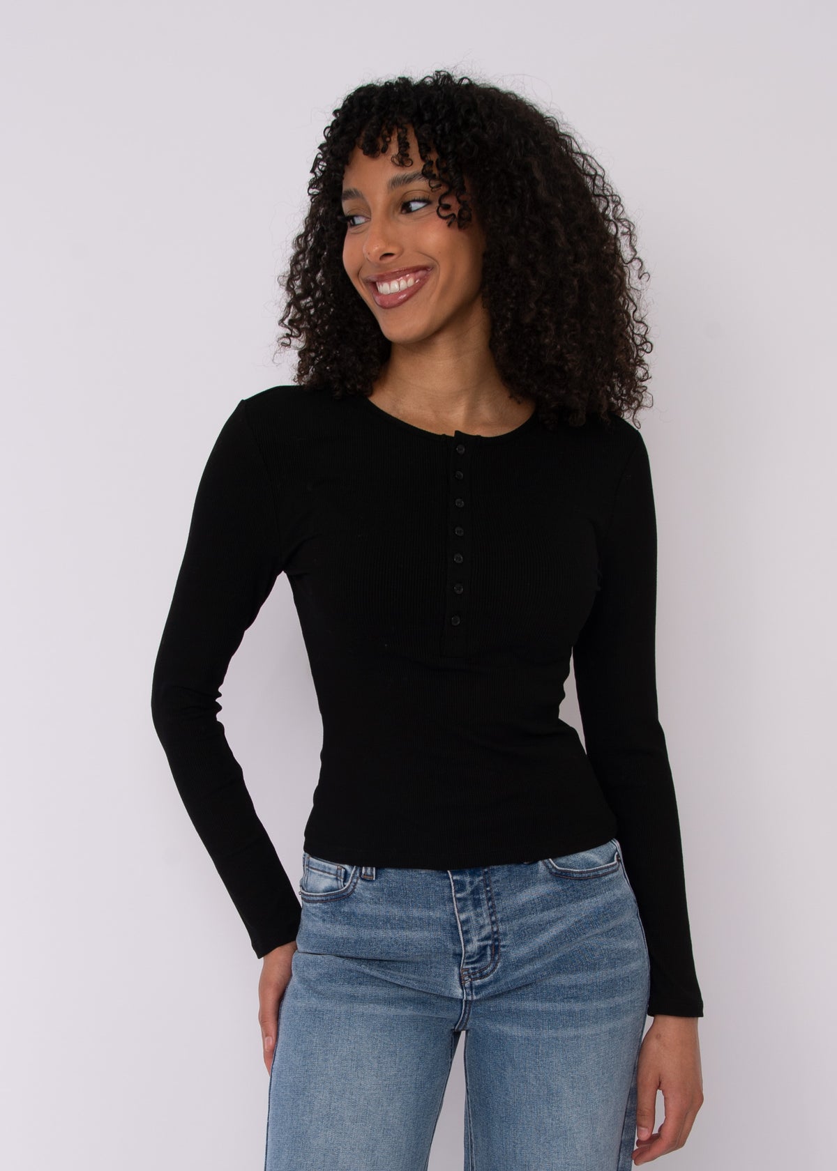 Sylvie Ribbed Henley Top