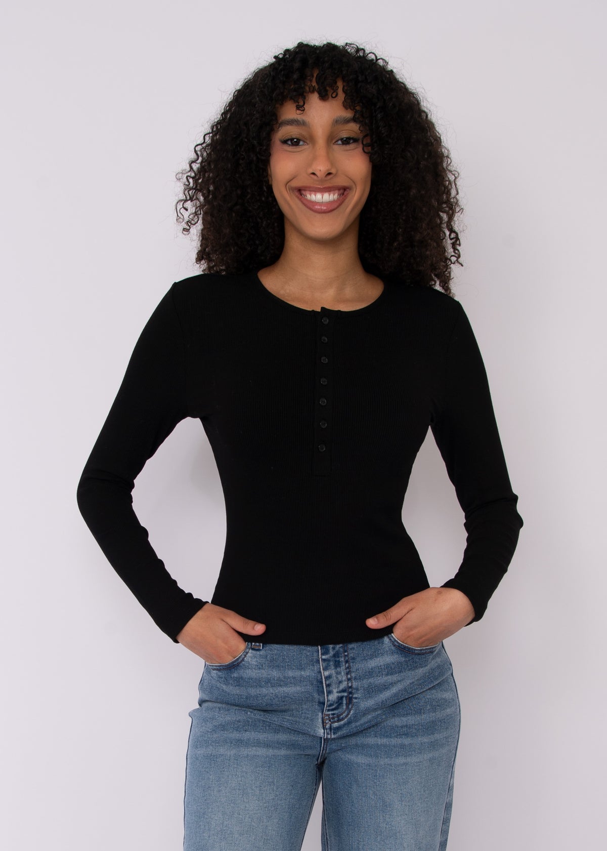 Sylvie Ribbed Henley Top