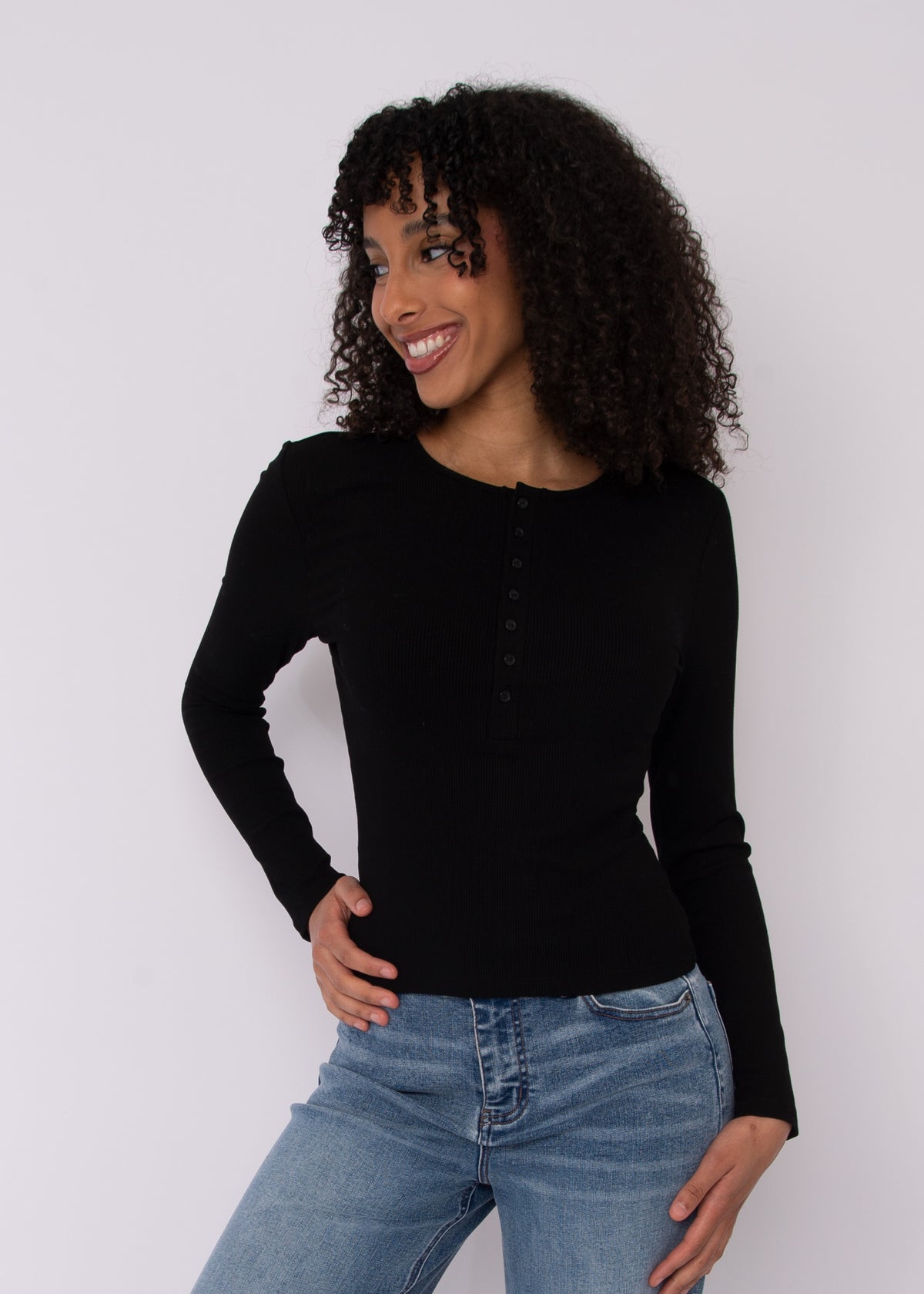Sylvie Ribbed Henley Top