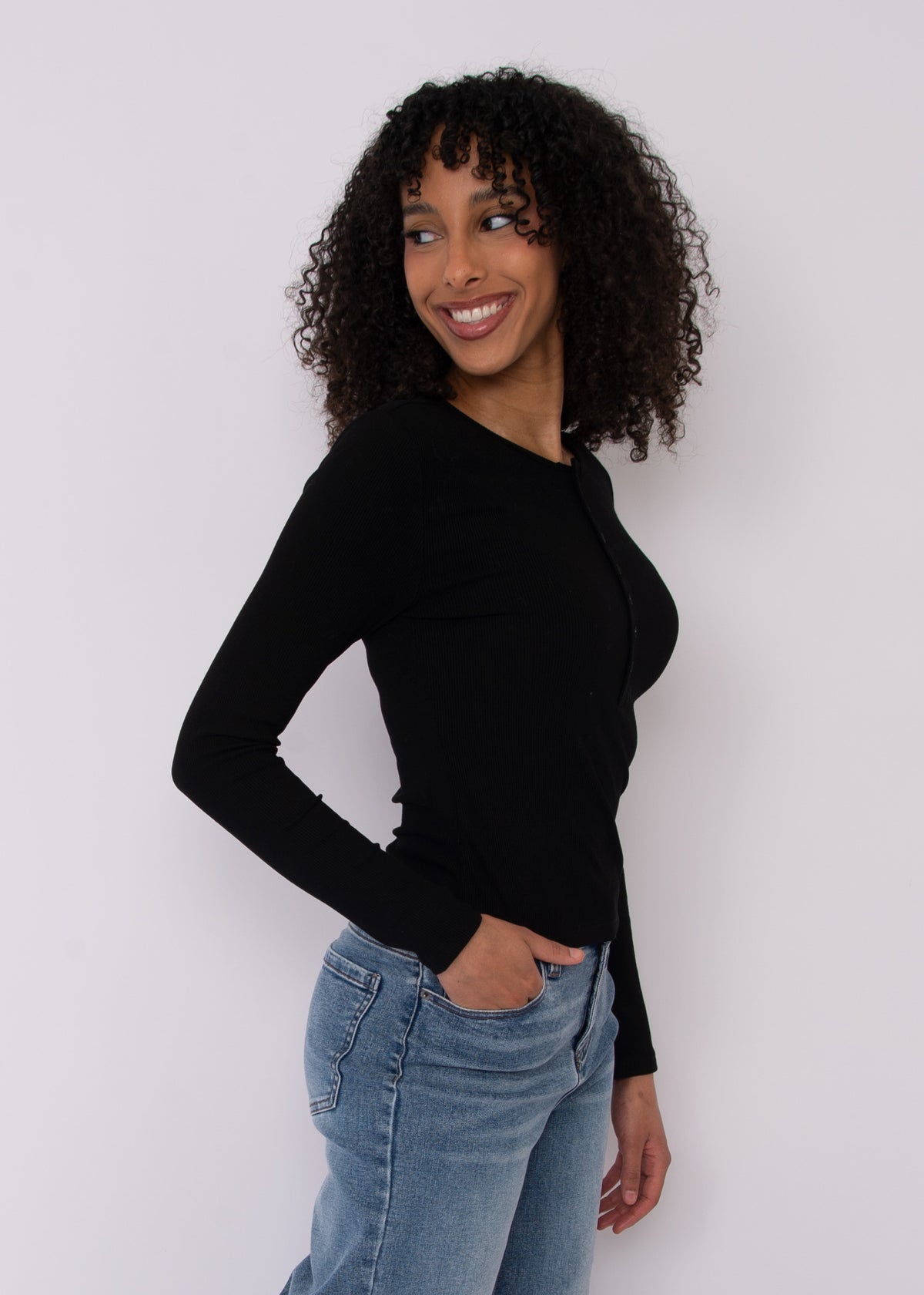 Sylvie Ribbed Henley Top