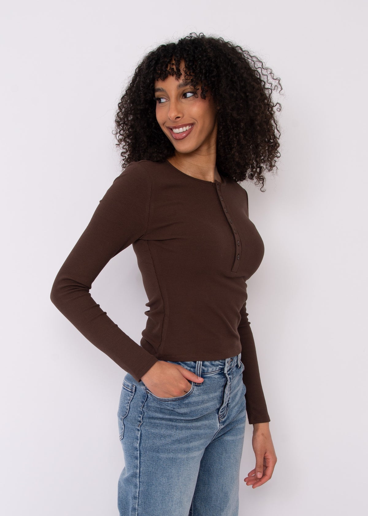 Sylvie Ribbed Henley Top