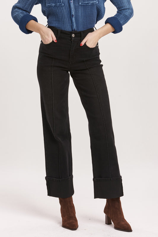 HOLLY SUPER HIGH RISE CUFFED STRAIGHT JEANS - JET SET