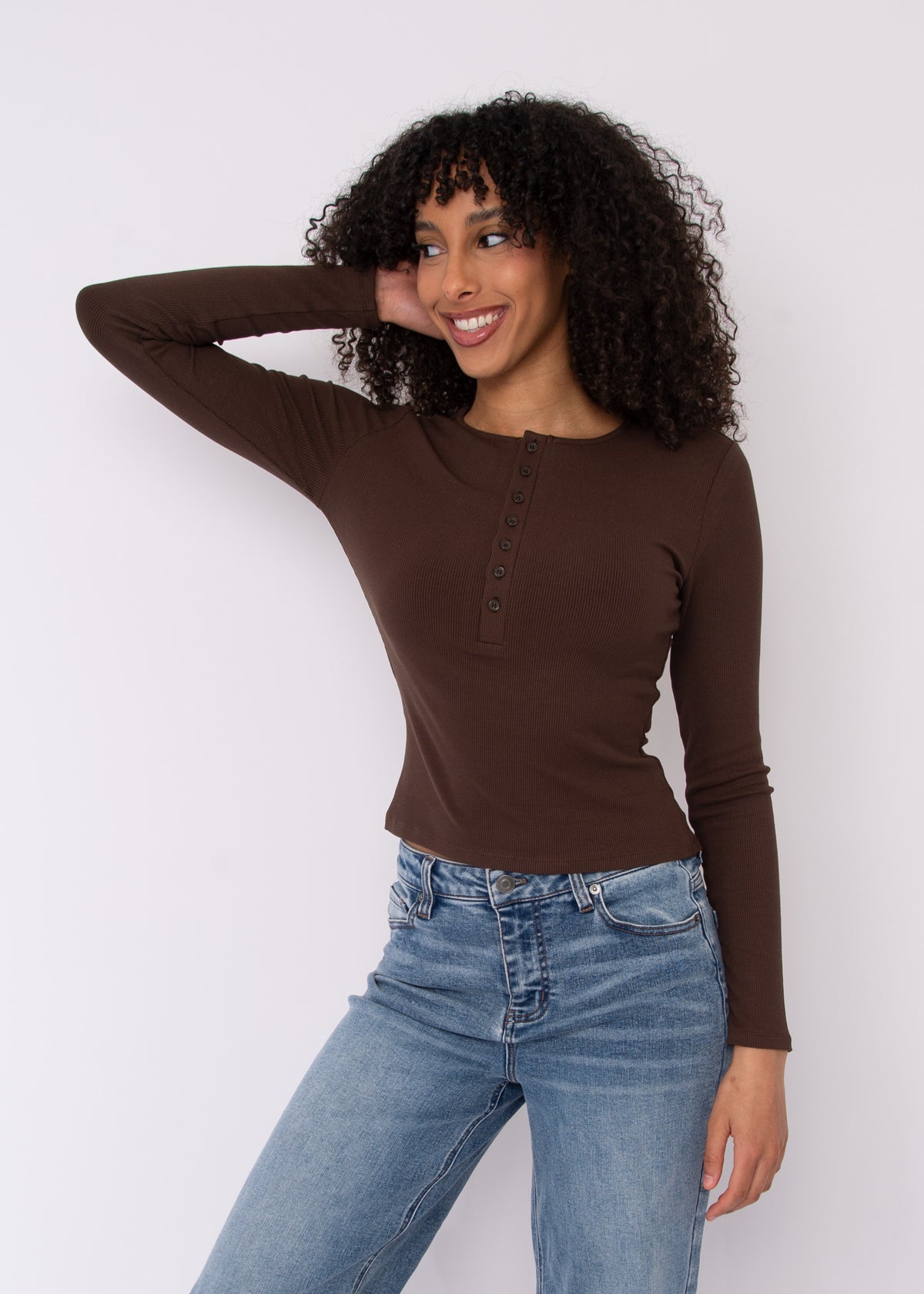 Sylvie Ribbed Henley Top