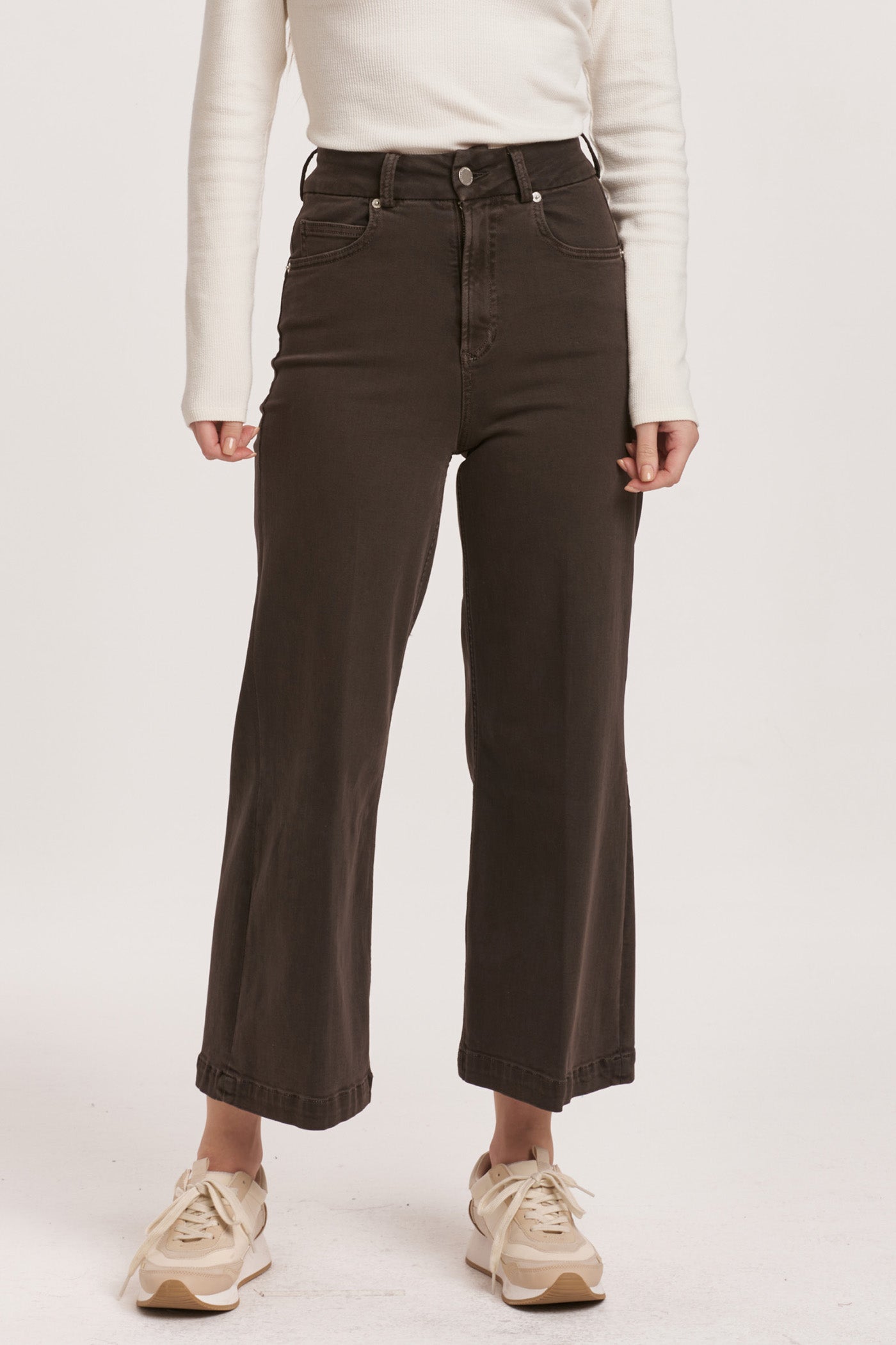 AUDREY SUPER HIGH RISE CROPPED WIDE LEG JEANS - GROUND COFFEE