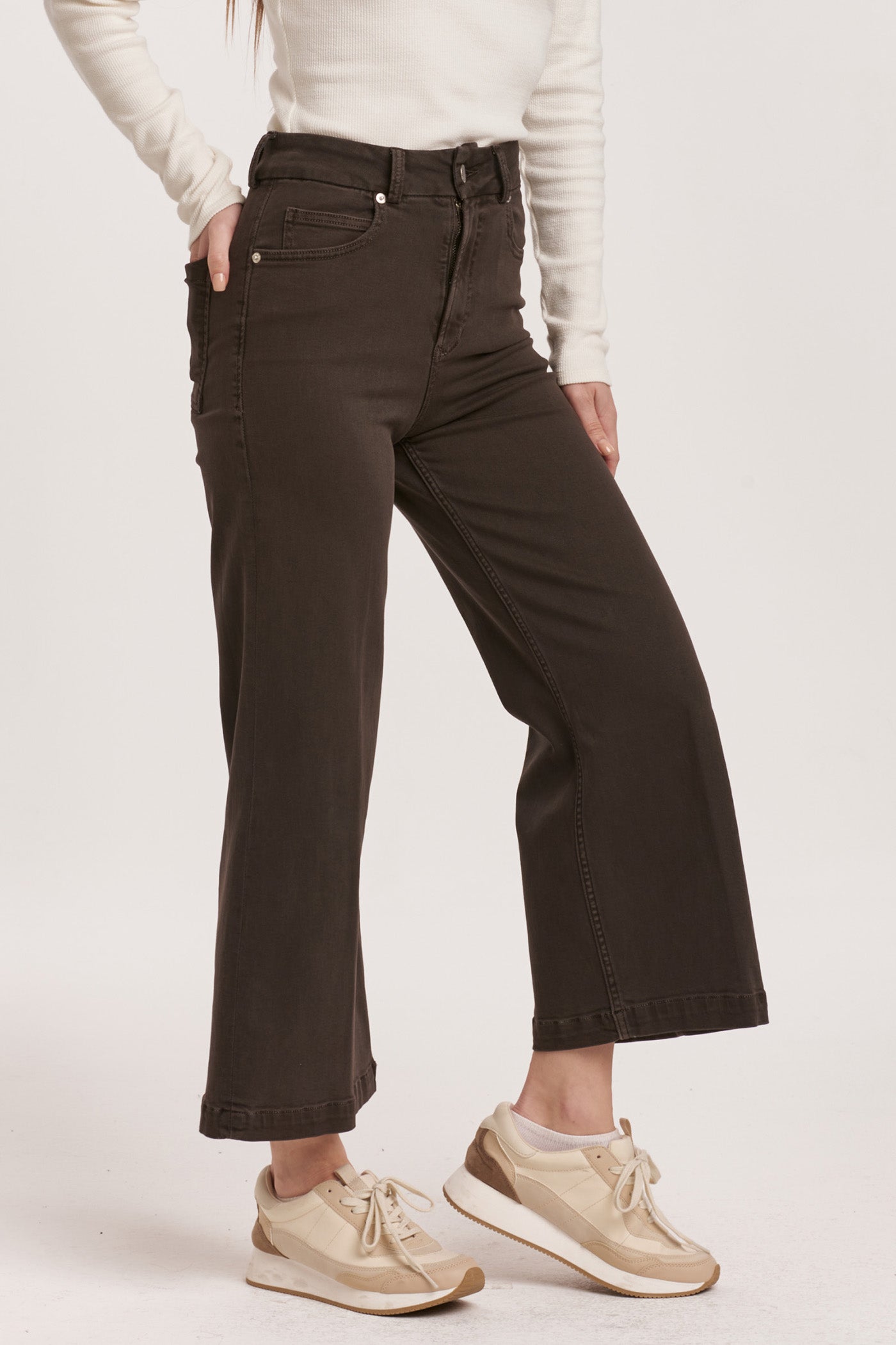 AUDREY SUPER HIGH RISE CROPPED WIDE LEG JEANS - GROUND COFFEE