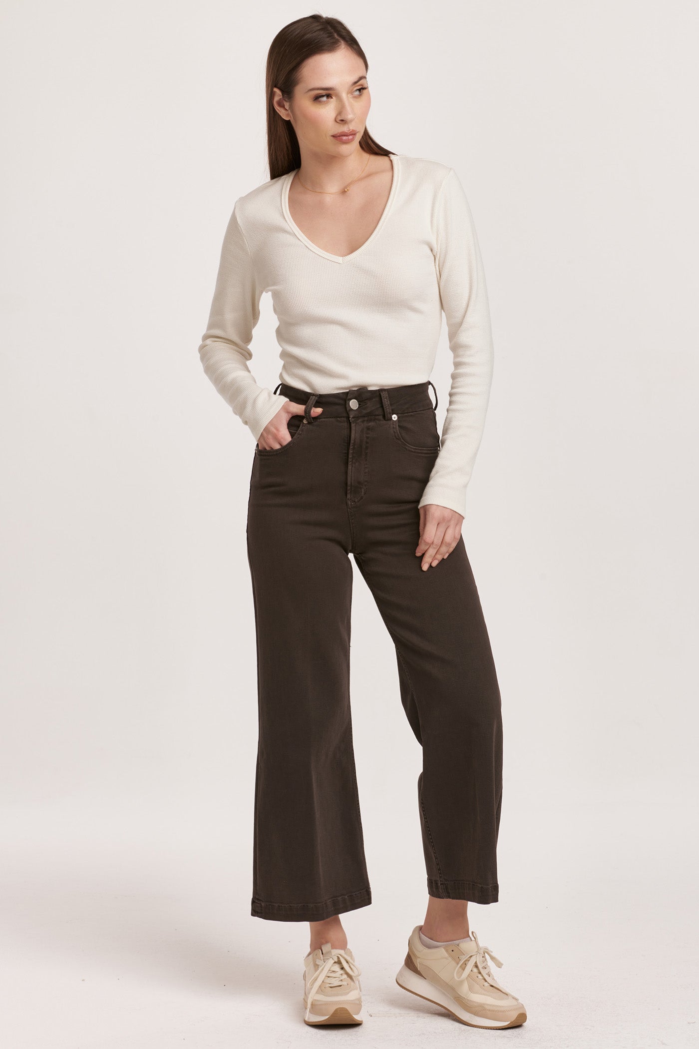 AUDREY SUPER HIGH RISE CROPPED WIDE LEG JEANS - GROUND COFFEE