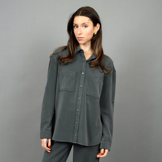 ALAIA SUPER SOFT MODAL LONGSLEEVE BUTTON UP SHIRT - DK IVY