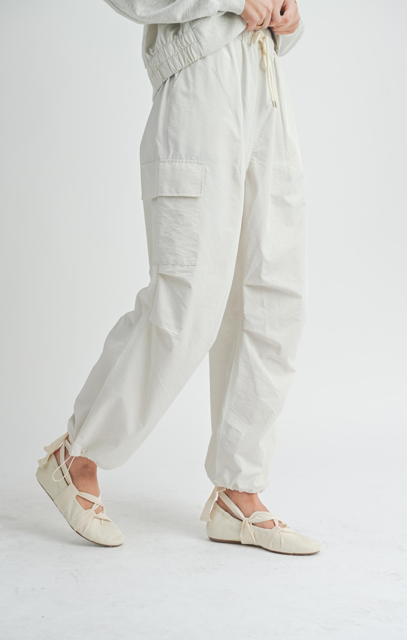 VITA ELASTIC WAIST CARGO PANTS - IVORY