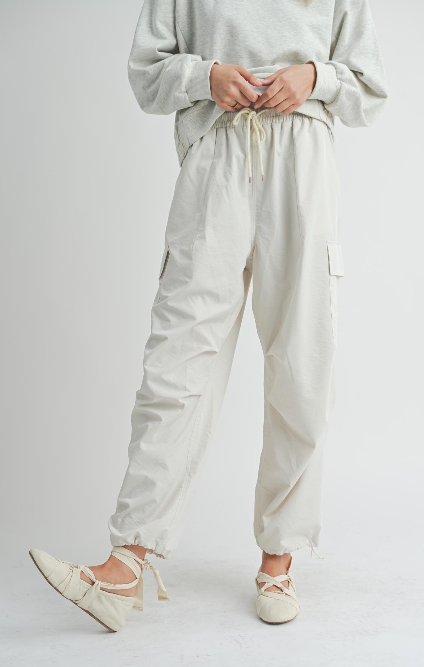 VITA ELASTIC WAIST CARGO PANTS - IVORY