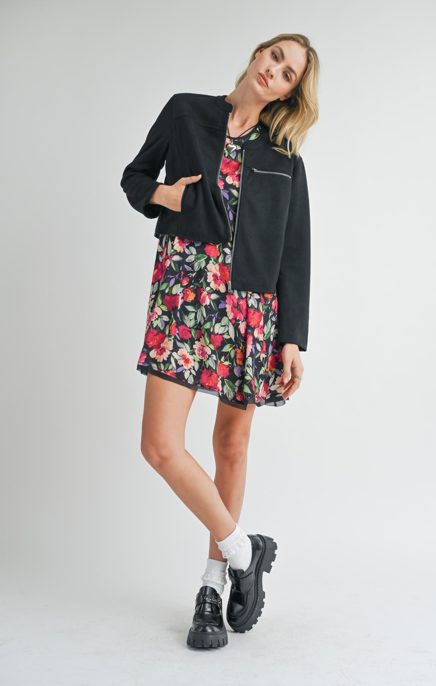 ENTERTAINER FAUX SUEDE MOTO JACKET