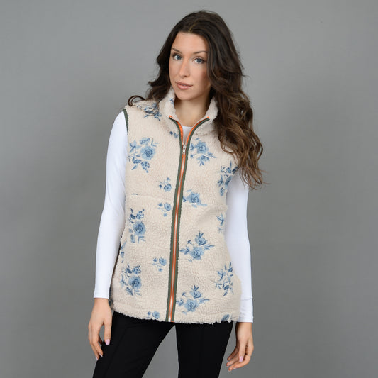 FLORAL EMBROIDERED SHERPA VEST