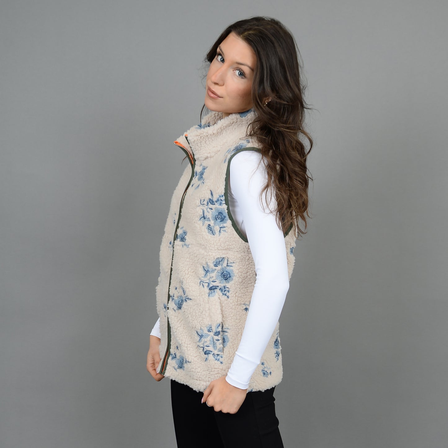 FLORAL EMBROIDERED SHERPA VEST