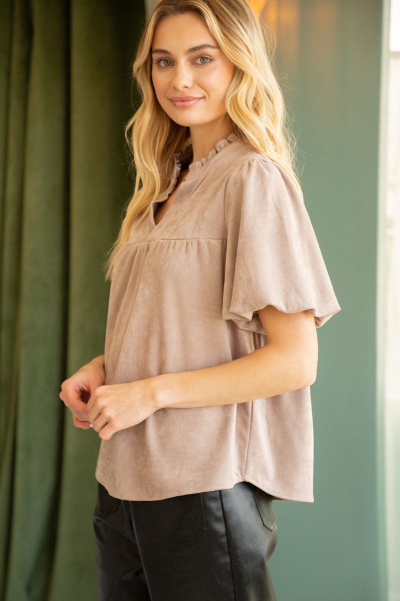 Bubble Sleeve Suede Top