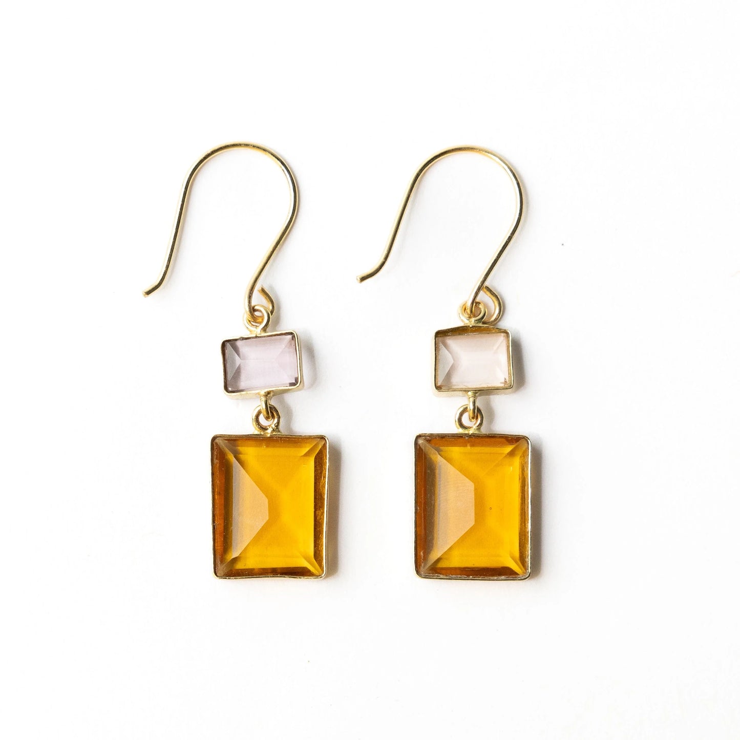 VERONICA TWO TONE COLOR CUT GLASS DANGLE EARRING - AMBER