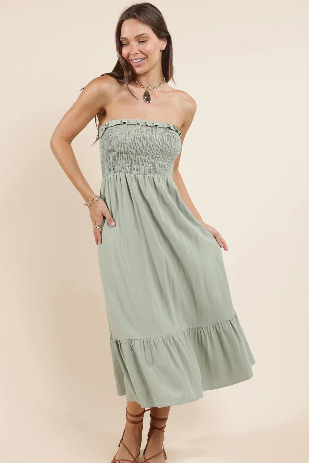 Sugarloaf Smocked Tube Midi Dress - Black