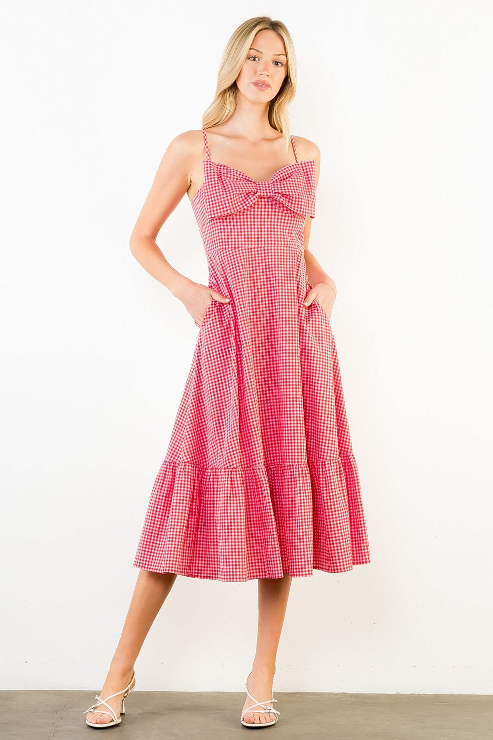 Gingham Large Bow Midi Dress
