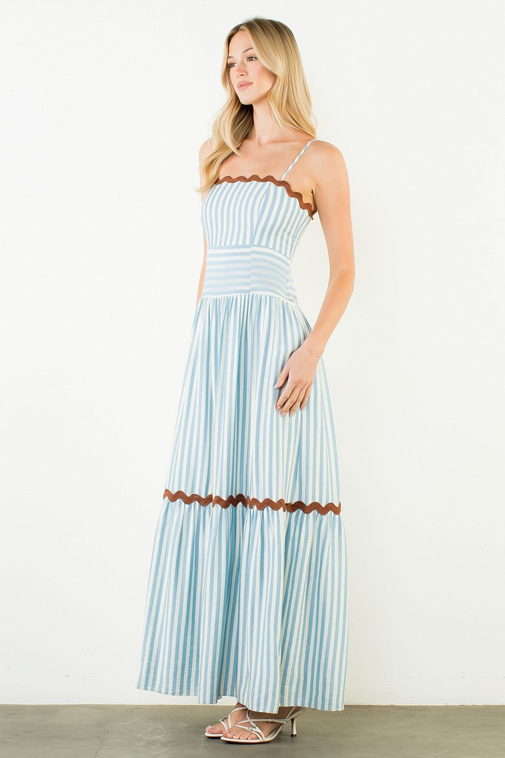 Ric Rac Trim Striped Maxi Dress
