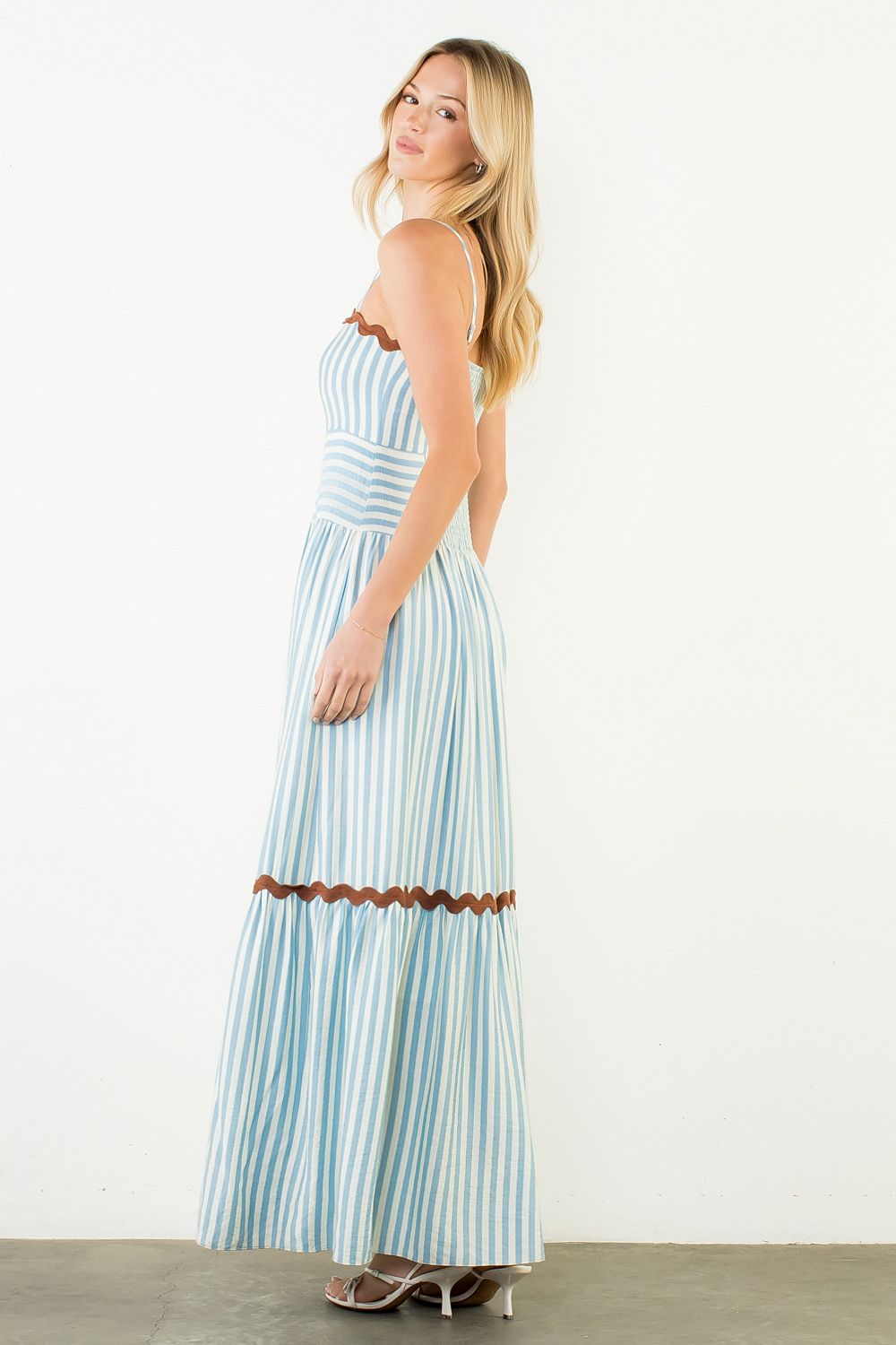 Ric Rac Trim Striped Maxi Dress