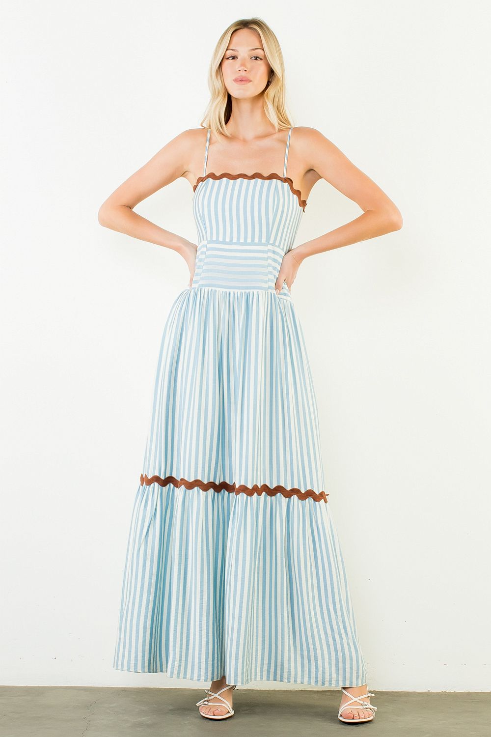 Ric Rac Trim Striped Maxi Dress