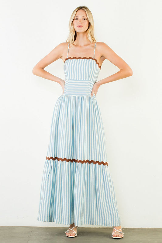 Ric Rac Trim Striped Maxi Dress