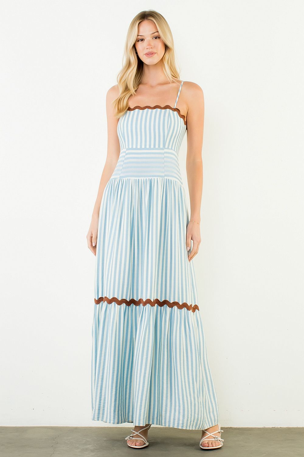 Ric Rac Trim Striped Maxi Dress