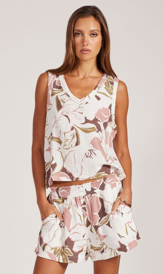 V Neck Raw Edge Tank by bobi Los Angeles