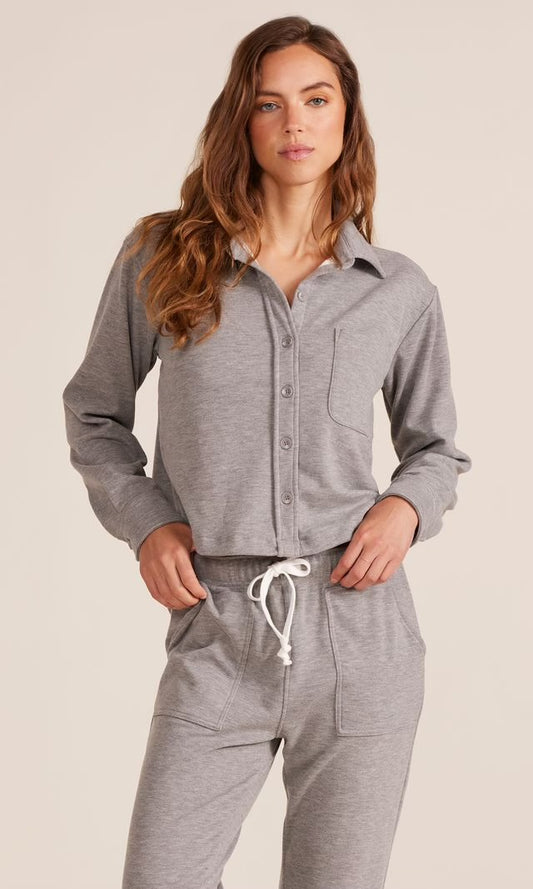 CROP LONGSLEEVE BUTTON UP SHIRT - GREY